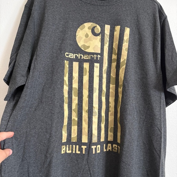Carhartt T Shirt Mens 2XL Gray Short Sleeve Relaxed Fit Built to Last USA Flag - Picture 3 of 8